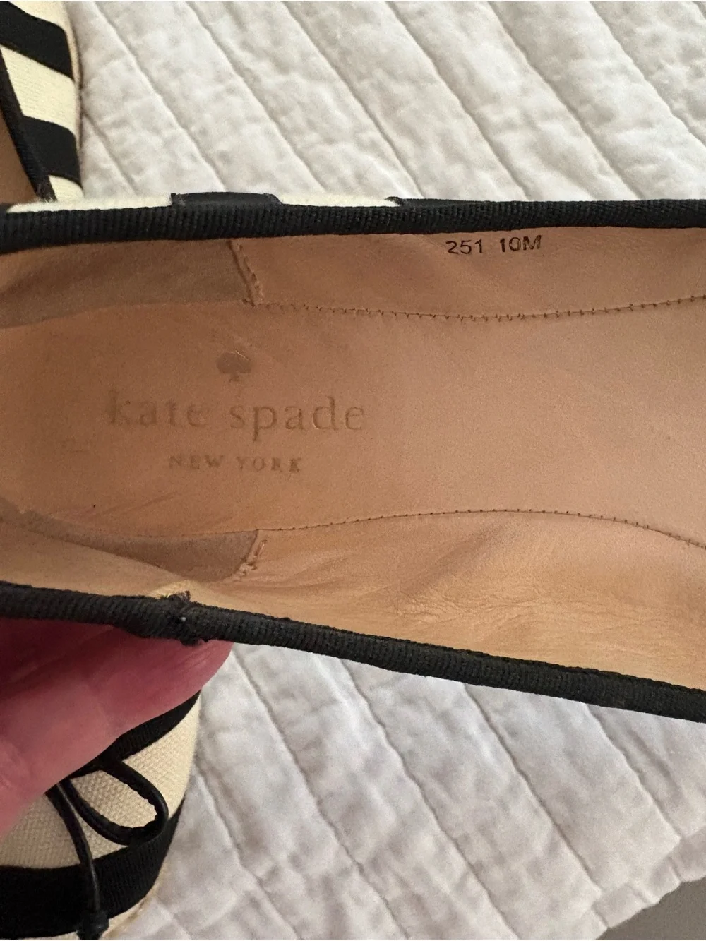 kate spade Black and Cream Striped Bow Ballet Flats Espadrille Size 10